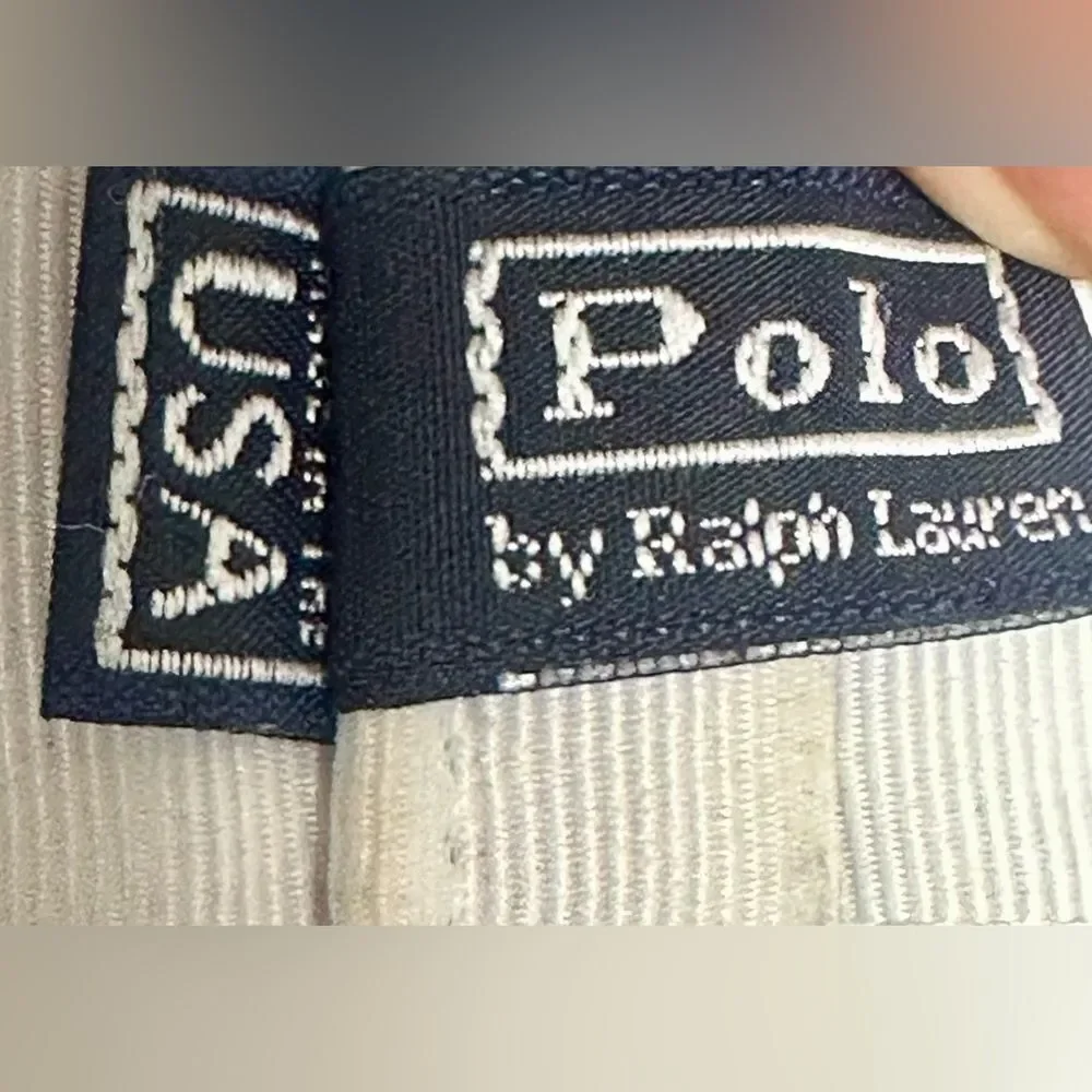 Ralph Lauren White Vintage Ribbon Belt with navy blue Polo Horse Logo